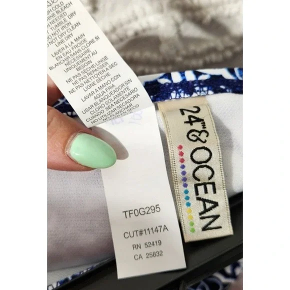 24th + Ocean Womens Bikini Bottoms Size XXL Blue White Swimwear Geometric Beach - Picture 5 of 10